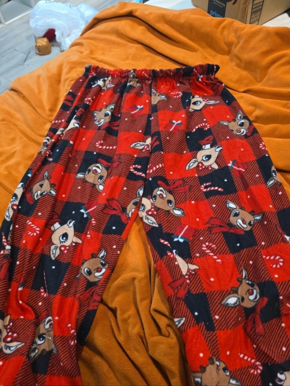 Kids Red Plaid Reindeer Fleece Pajama Pants